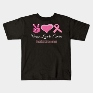 Peace love cure pink ribbon for breast cancer awareness Kids T-Shirt